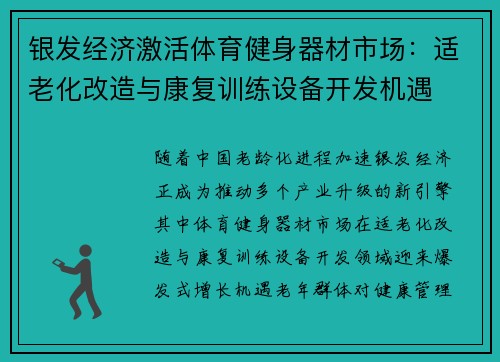 银发经济激活体育健身器材市场：适老化改造与康复训练设备开发机遇