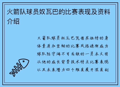 火箭队球员奴瓦巴的比赛表现及资料介绍